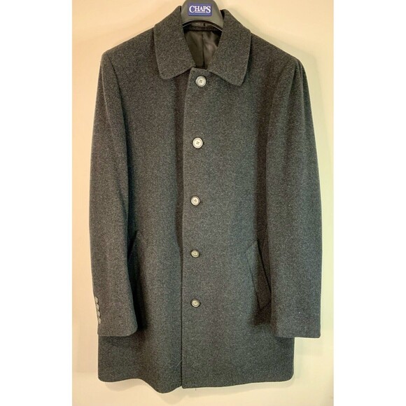 Mens Chaps Charcoal Gray Wool Blend Dress Coat Overcoat 40 R New Without Tags - Picture 1 of 7
